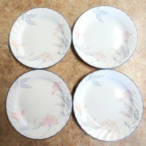 4 Corelle Pink Trio Salad Bread Dessert Plates white swirl blue band floral 7"